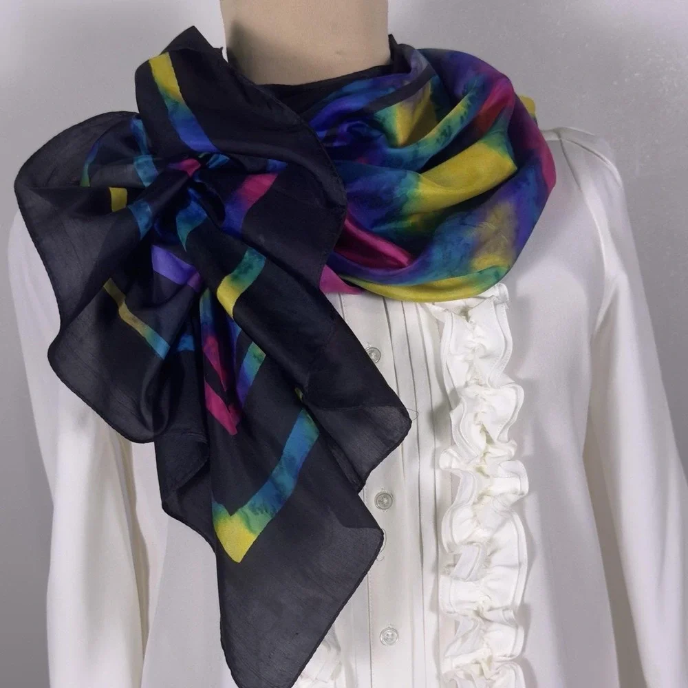 Vtg 80s ROYAL SILK 100% Silk Scarf Multicolor Jewel Tone Tie Dye Print 35